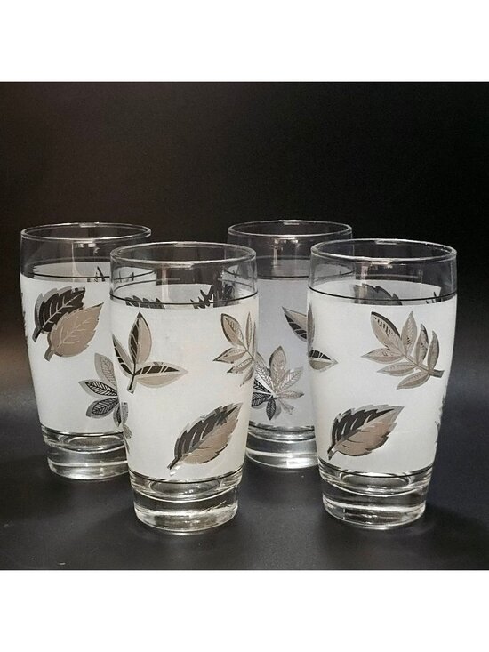 Libbey Other - 4 Libbey Silver Foliage Tumblers Glasses 5.5" vintage 10oz mid century Foliage f
